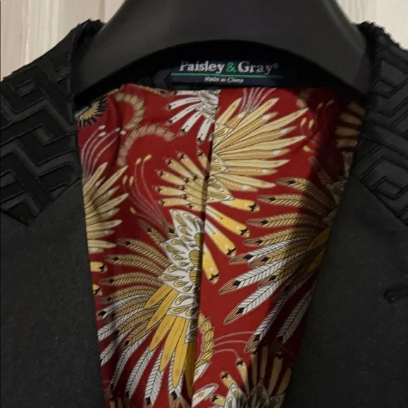 Paisley & Gray Black Textured Evening Blazer with Floral Red and Yellow Lining - Picture 7 of 8